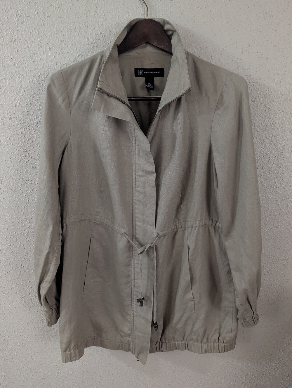 Women's INC International Concepts Tan Drawstring Utility Jacket 100% Linen